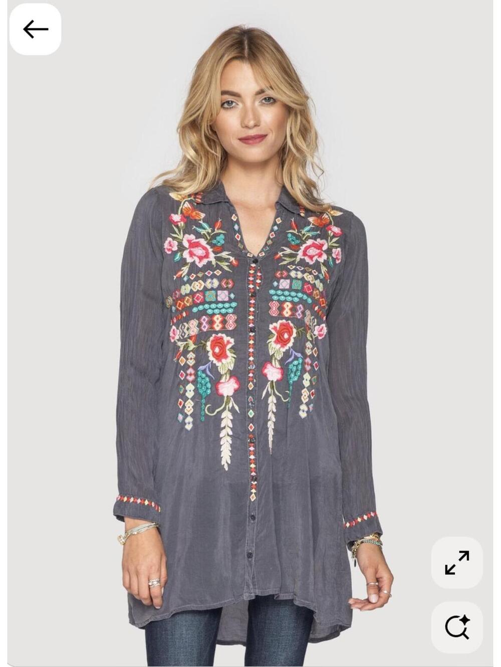 Johnny Was embroidered floral top  size M